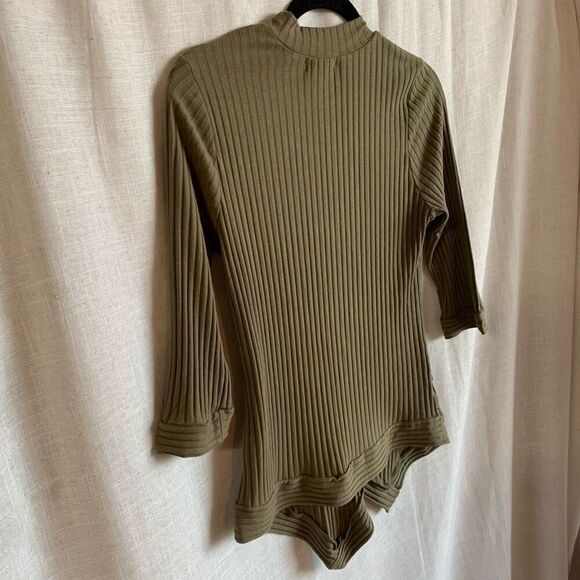 Monteau Womens XL Olive Green Knit Sweater Ribbed Quarter Sleeve Mock Neck - Picture 9 of 12